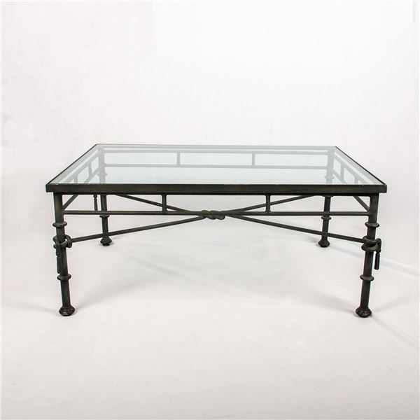Rectangular Black Iron Coffee Table With Glass Top