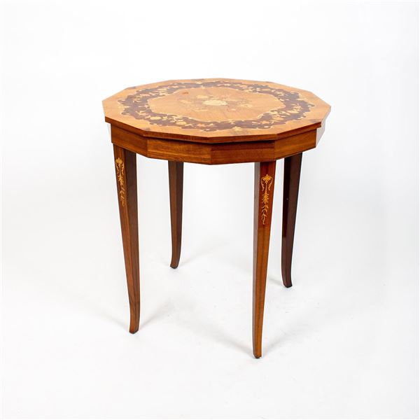 Italian Inlaid Dodecagon Music Box Table