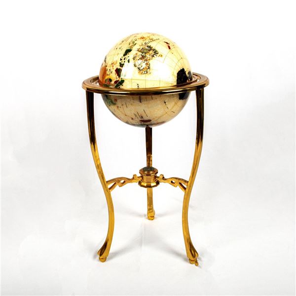 Elegant Mother of Pearl Globe with Natural Stones Inlay