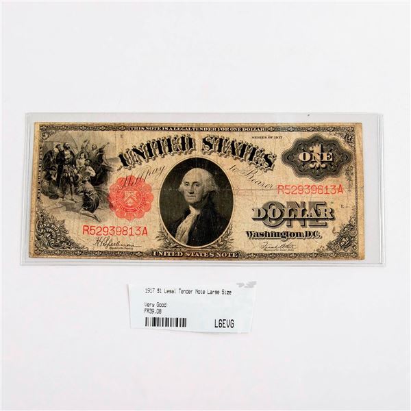 1917 One Dollar Legal Tender Note Paper Money