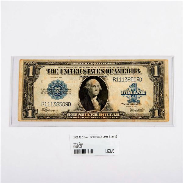 1923 One Dollar Silver Certificate Paper Money