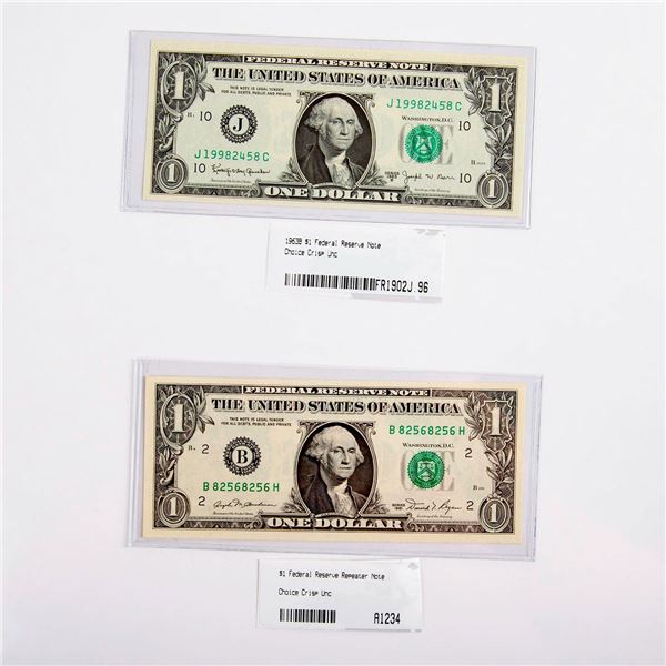 2pc 1963B and 1981 One Dollar Silver Certificate Notes