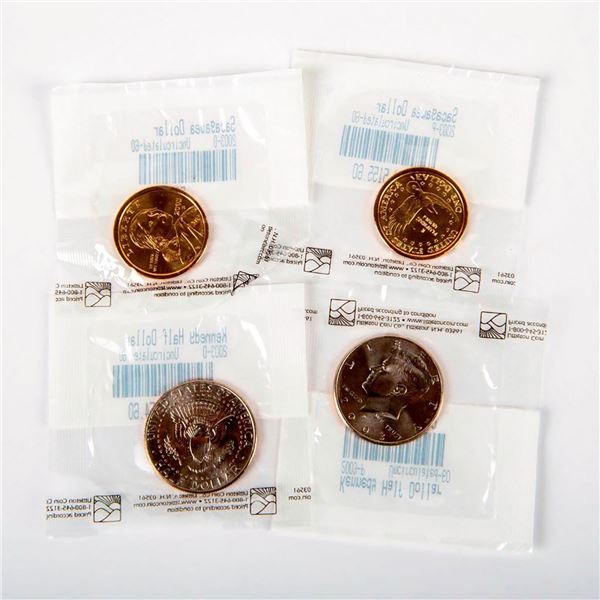 4pc 2003 Sacagawea Dollar and Kennedy Half Dollar Coins