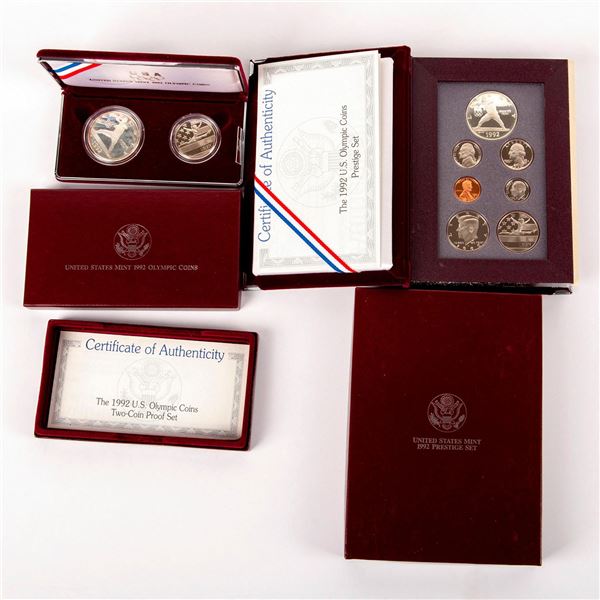 2pc 1992 US Olympic Coins Prestige Set and 2 Coin Proof Set