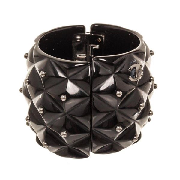 Chanel Black Enamel Stud Cuff Bracelet