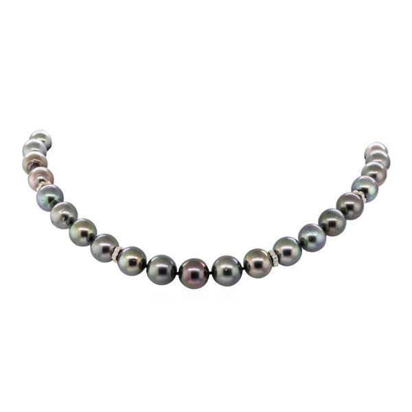 0.50 ctw Diamond and Tahitian Pearl Necklace - 14KT Yellow Gold