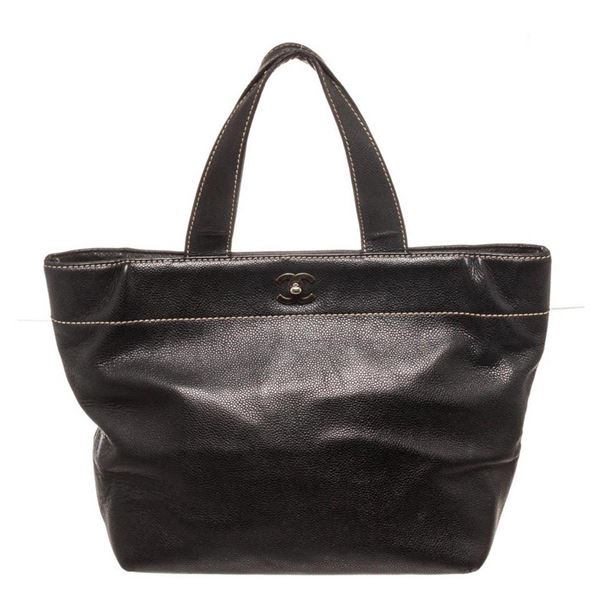 Chanel Black Caviar Leather Vintage CC Tote Bag