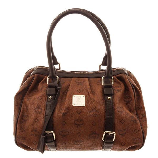 MCM Brown Canvas Leather Tote Bag