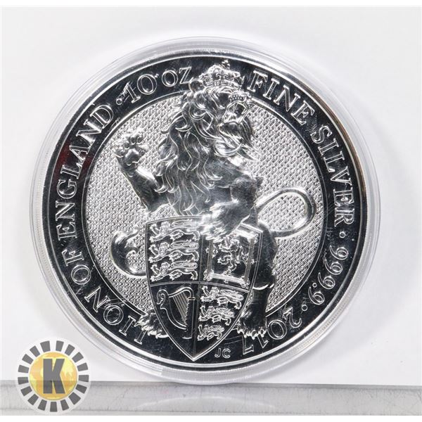 10-OZ FINE SILVER (99.9%) QUEENS BEAST LION COIN