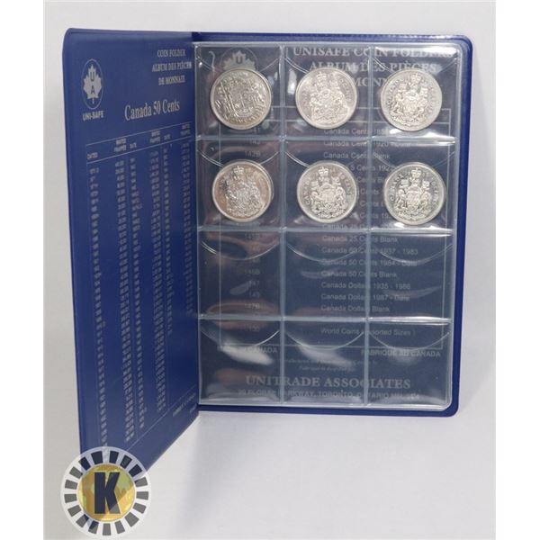 SIX CANADIAN HALF DOLLARS IN UNISAFE COIN