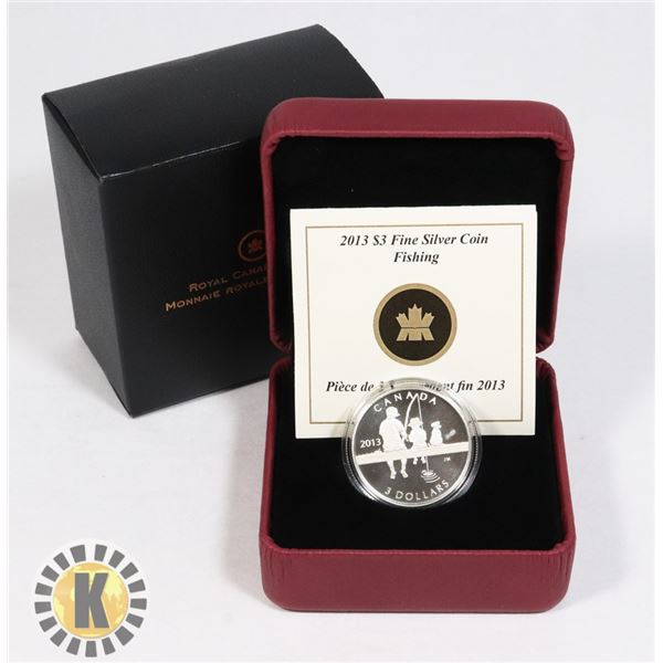 2013 CANADIAN FINE SILVER (99.9%) $3 "FISHING" COIN IN