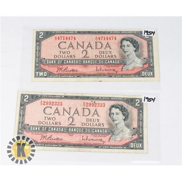 TWO CANADIAN 1954 TWO DOLLAR BANK NOTES