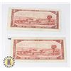 Image 2 : TWO CANADIAN 1954 TWO DOLLAR BANK NOTES