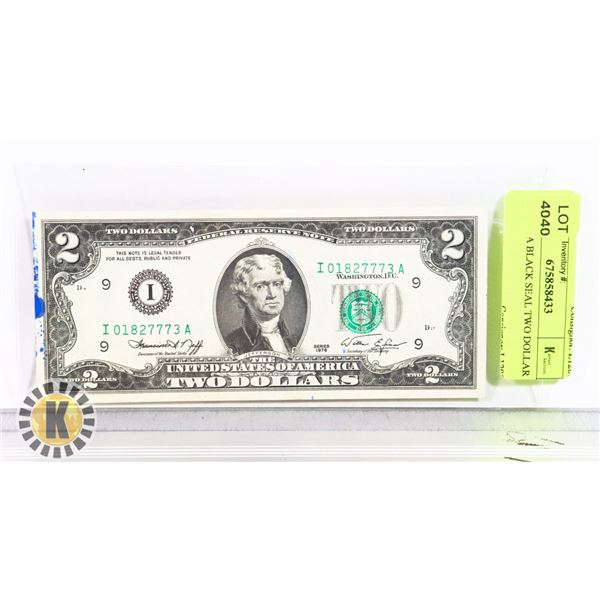 1976 USA BLACK SEAL TWO DOLLAR BILL