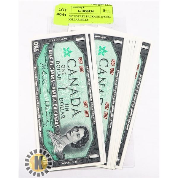 1867-1967 ESTATE PACKAGE 20 GEM UNC DOLLAR BILLS