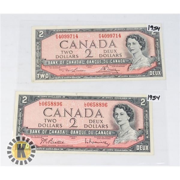 TWO CANADIAN 1954 TWO DOLLAR BANK NOTES