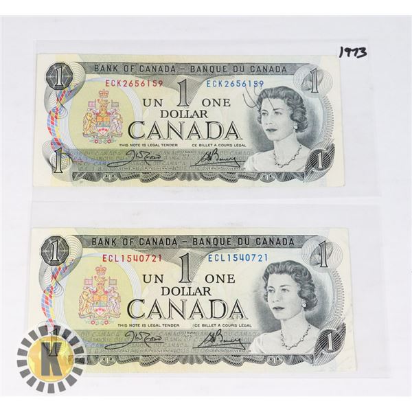 TWO CANADIAN 1973 ONE DOLLAR BANK NOTES