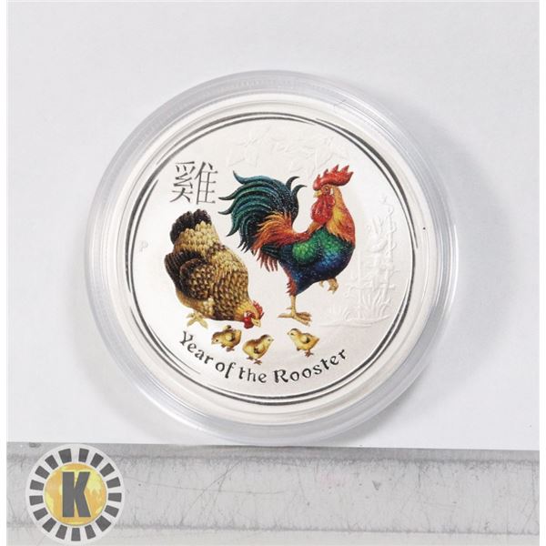1/2 OZ, 2017 PERTH MINT LUNAR ROOSTER SILVER COIN