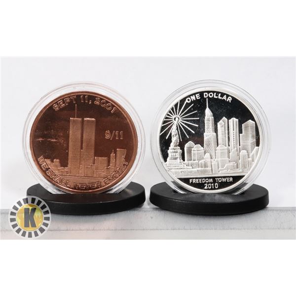 2010 SILVER PLATED FREEDOM TOWER, 1 OZ COPPER TWIN