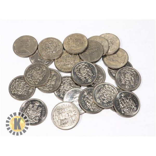 PILL BOTTLE OF MIX DATE 50 CENT PIECES