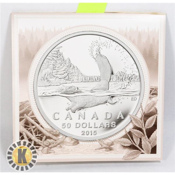 2015 CANADIAN $50 FINE SILVER (99.9%) BEAVER COIN