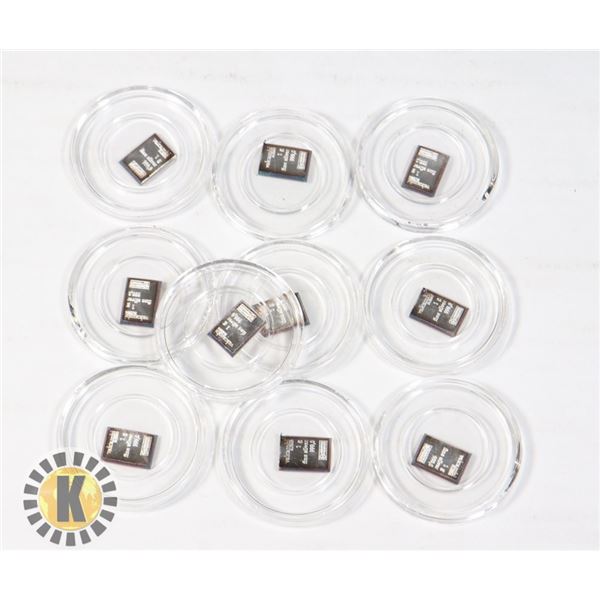 LOT OF 10 FINE SILVER 1G BARS IN CAPSULES