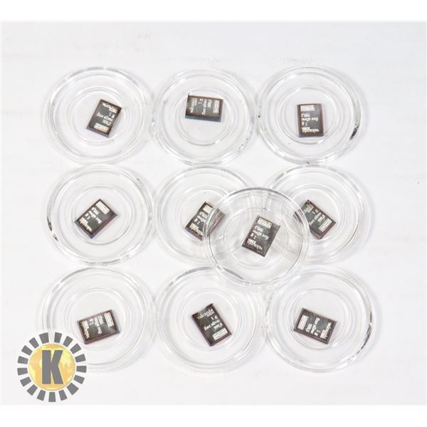 LOT OF 10 FINE SILVER 1G BARS IN CAPSULES