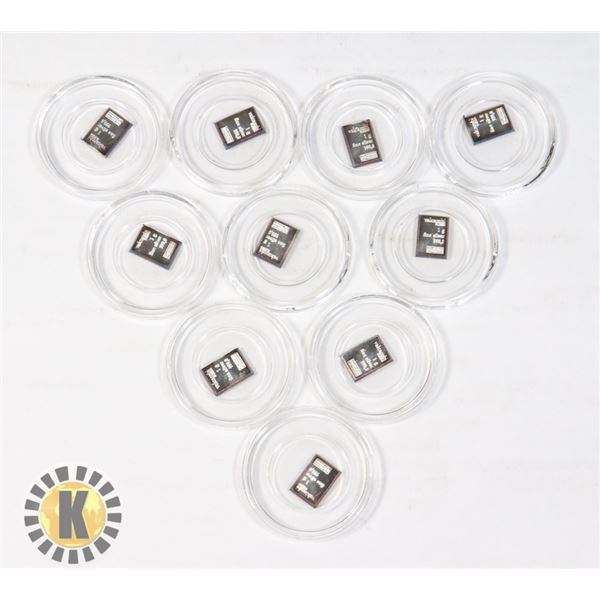 LOT OF 10 FINE SILVER 1G BARS IN CAPSULES