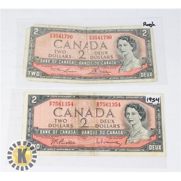 TWO CANADIAN 1954 TWO DOLLAR BANK NOTES