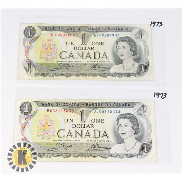 TWO CANADIAN 1973 ONE DOLLAR BANK NOTES