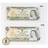 TWO CANADIAN 1973 ONE DOLLAR BANK NOTES