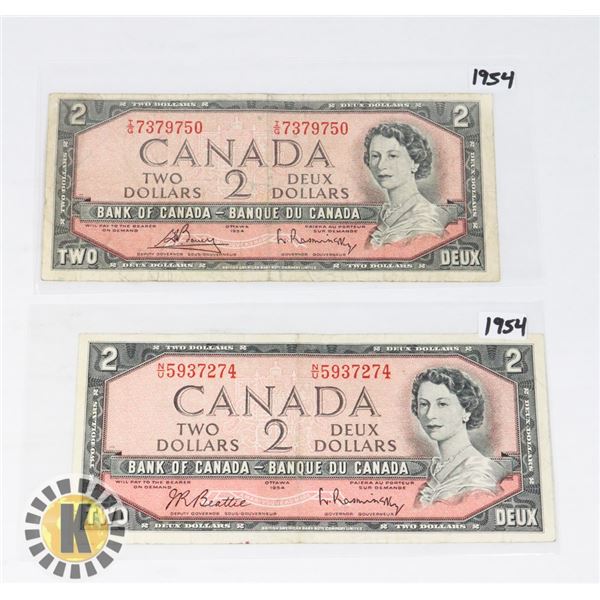 TWO CANADIAN 1954 TWO DOLLAR BANK NOTES