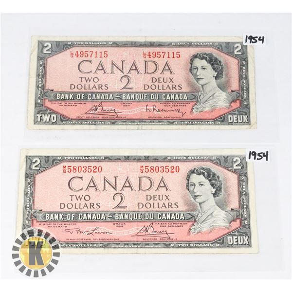 TWO CANADIAN 1954 TWO DOLLAR BANK NOTES