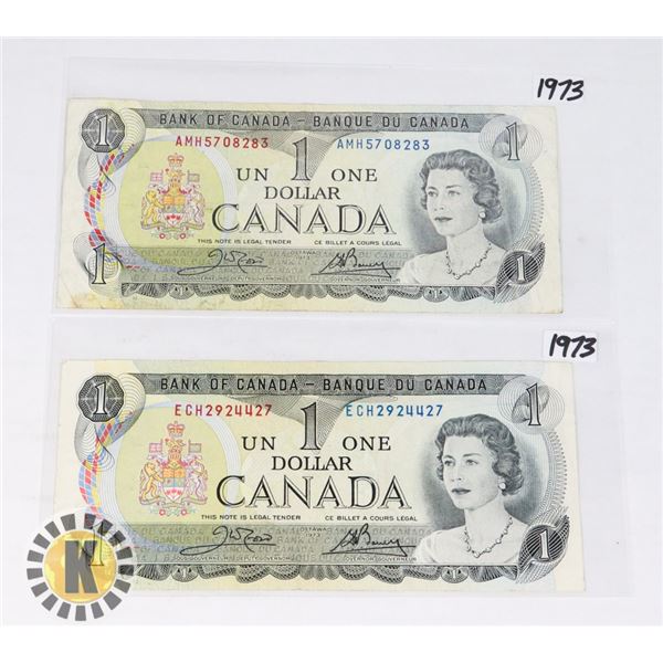 TWO CANADIAN 1973 ONE DOLLAR BANK NOTES