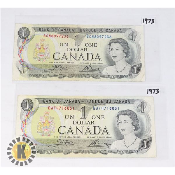 TWO CANADIAN 1973 ONE DOLLAR BANK NOTES