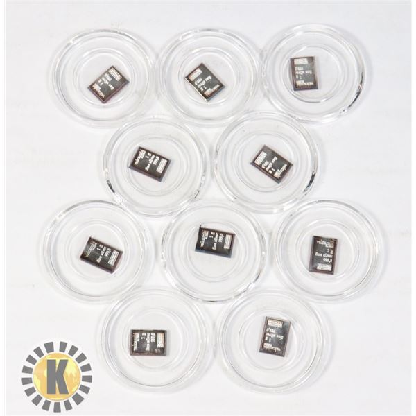 LOT OF 10 FINE SILVER 1G BARS IN CAPSULES