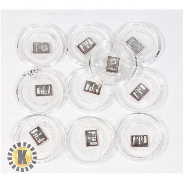 LOT OF 10 FINE SILVER 1G BARS IN CAPSULES