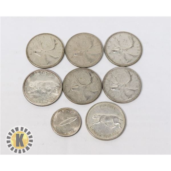 LOT OF 8 ASSORTED CANADIAN SILVER COINS