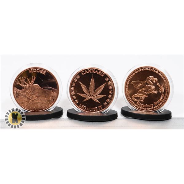 THREE 1-OZ COPPER ASSORTED
