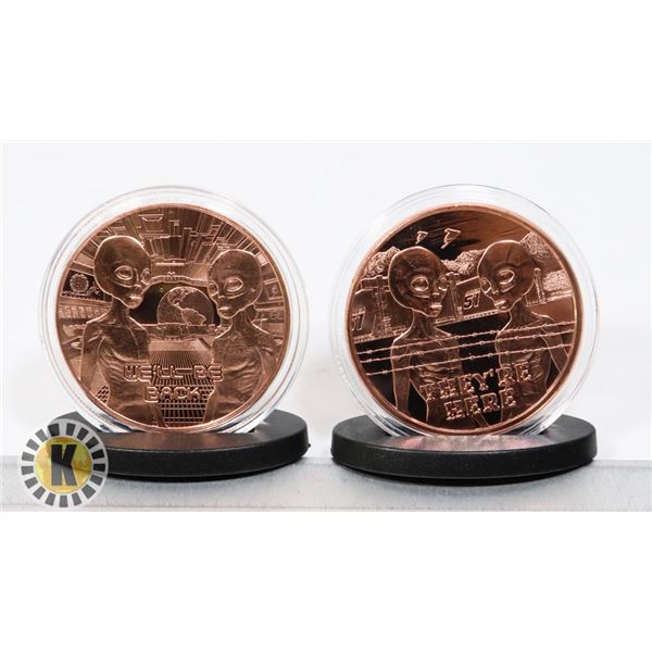 TWO 1-OZ COPPER UFO