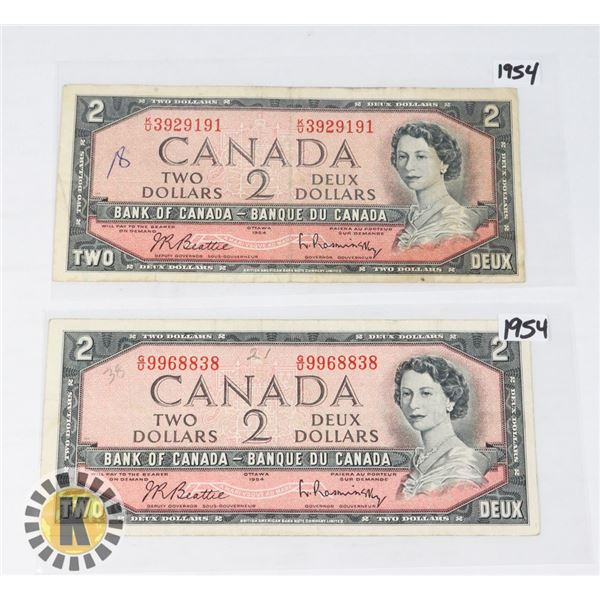 TWO CANADIAN 1954 TWO DOLLAR BANK NOTES