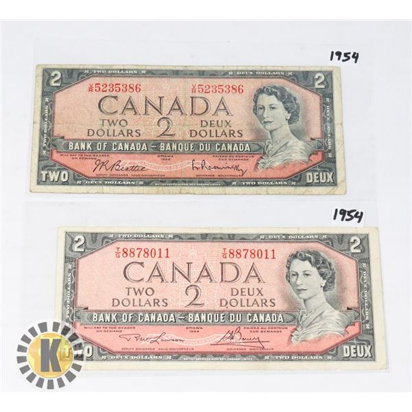 TWO CANADIAN 1954 TWO DOLLAR BANK NOTES