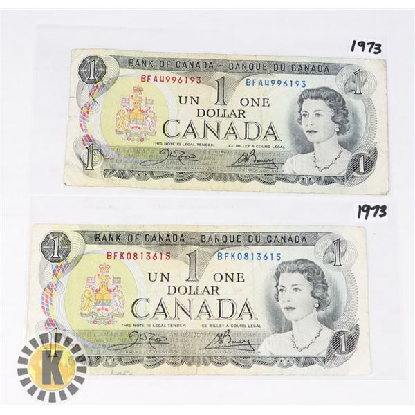 TWO CANADIAN 1973 ONE DOLLAR BANK NOTES
