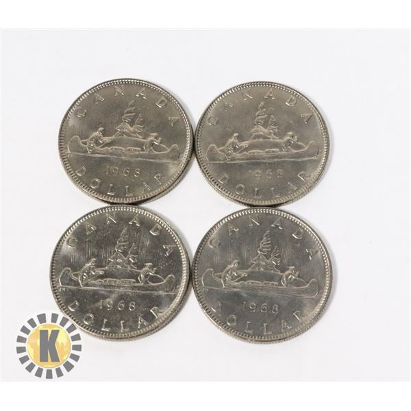 FOUR 1968 CANADIAN NICKLE DOLLARS