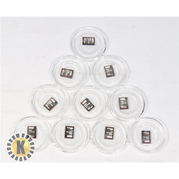LOT OF 10 FINE SILVER 1G BARS IN CAPSULES