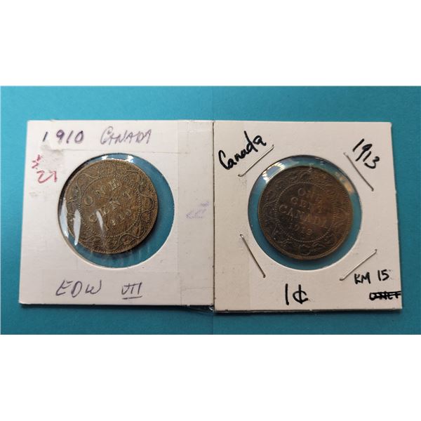 6)  LOT OF 2 CANADIAN LARGE PENNIES FROM 1910