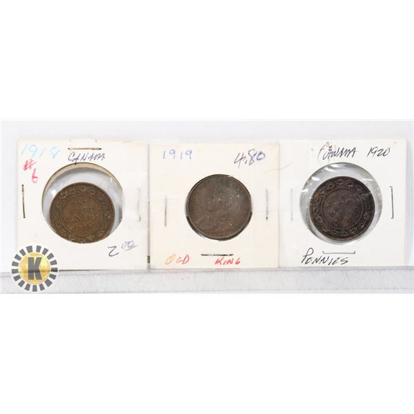 2)  LOT OF 3 CANADIAN GEORGE V LARGE PENNIES