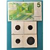 Image 2 : 8)  LOT OF 5 DUTCH COINS AND 1 BANKNOTE