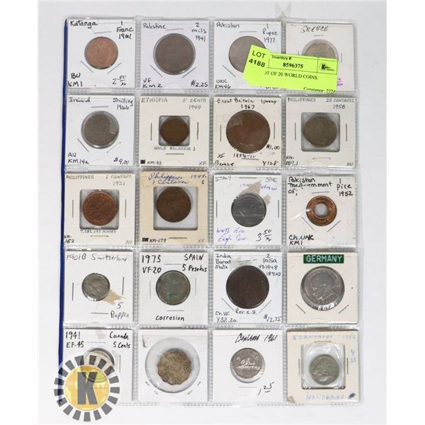 18)  LOT OF 20 WORLD COINS.