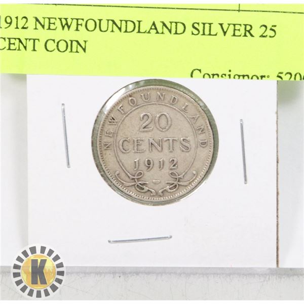 1912 NEWFOUNDLAND SILVER 20 CENT COIN